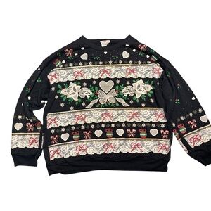 Vintage Nutcracker Christmas Heart Bow Black Sweatshirt Holiday. Size Large